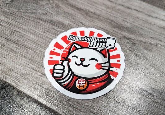 Cool 3" lucky cat SqueakyClean Air sticker.